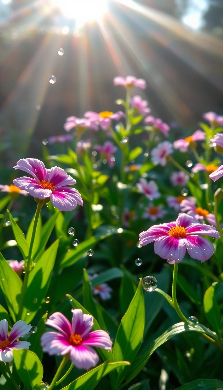 iPhone Serene AI Spring Rain Garden Scenic Wallpaper Copyright-Free Photo
